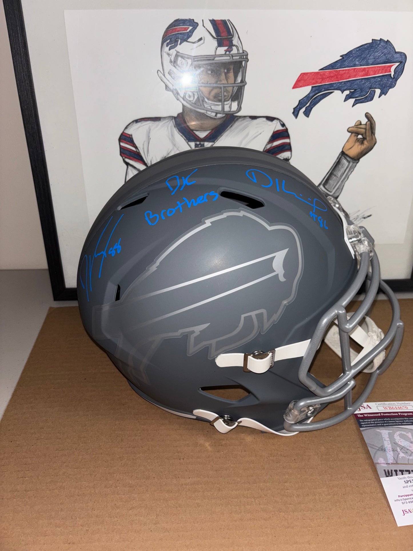 Dalton Kincaid & Dawson Knox Signed Buffalo Bills Full Size Slate Helmet