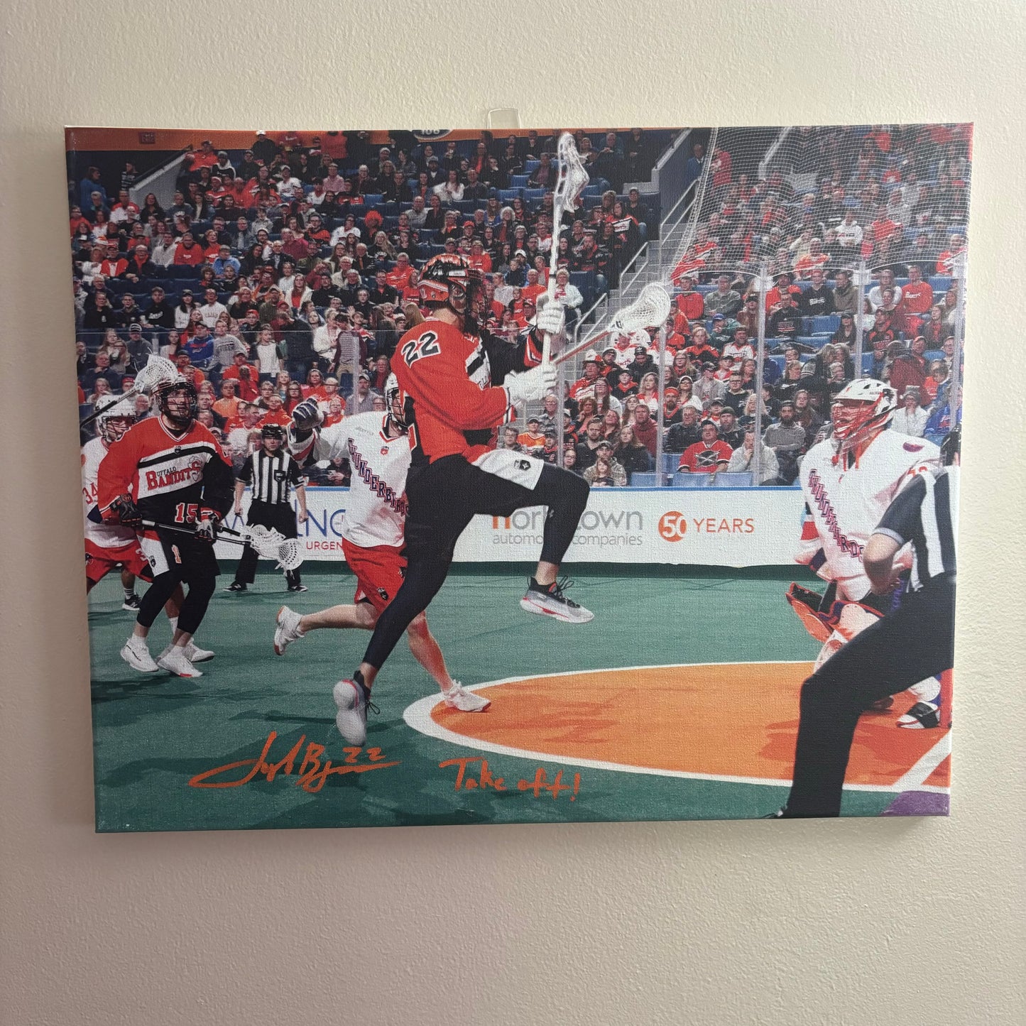 Josh Byrne Signed Buffalo Bandits 16x20 Canvas (Take Off!)