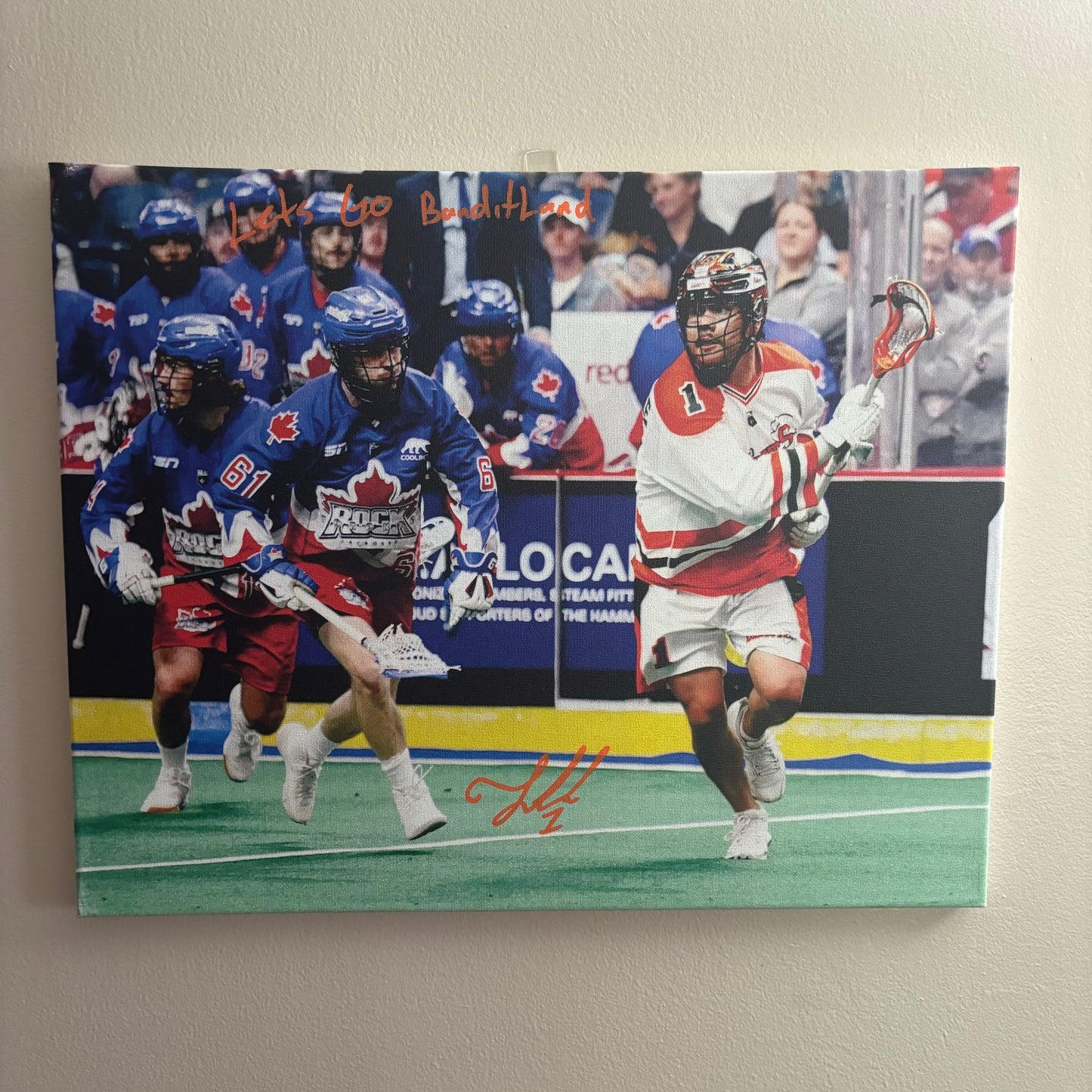 Tehoka Nanticoke Signed Buffalo Bandits 16x20 Canvas (Rock - Lets Go Bandits)