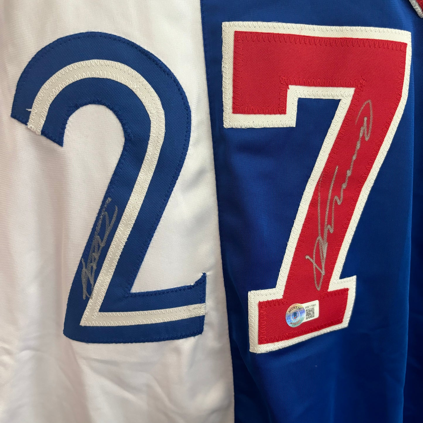 Vladimir Guerrero Jr.  & Vladimir Guerrero Sr. signed split Blue Jays-Expos Jersey